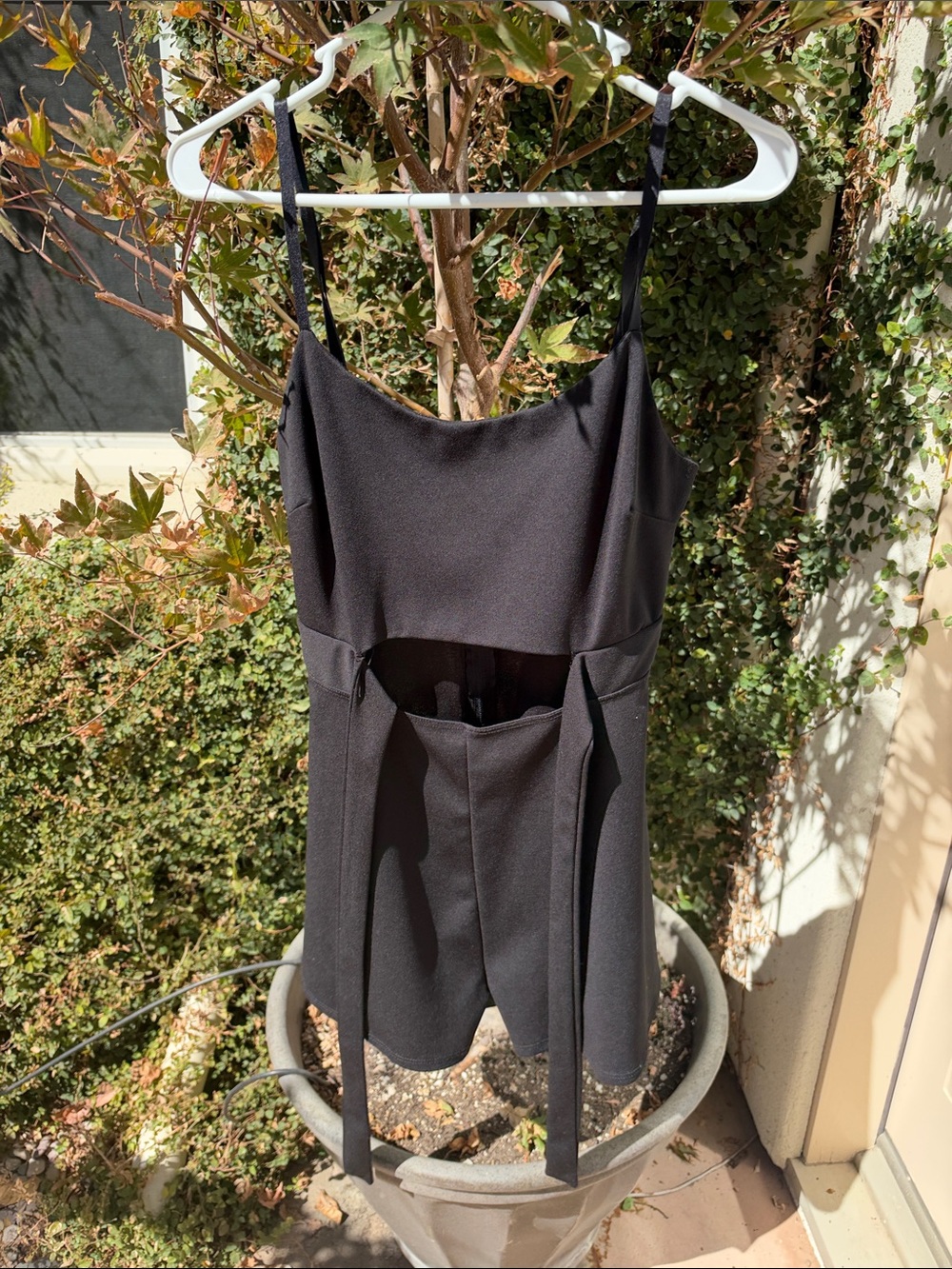 Fashion Nova Black Spaghetti Strap Cutout Romper with Waist Ties